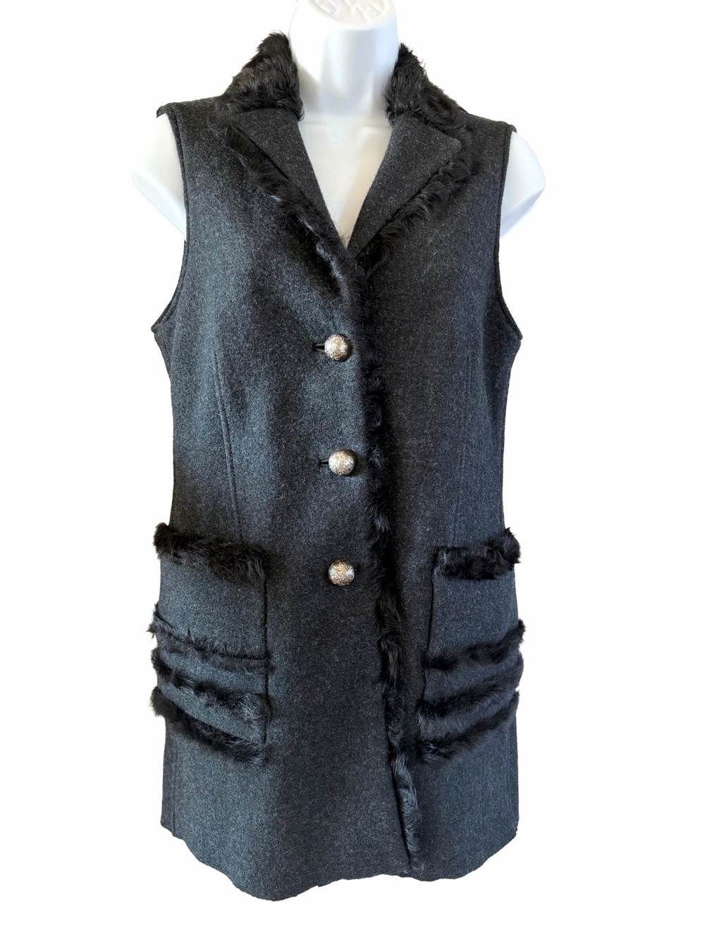 Meindl Trachten Charcoal Gray Wool Rabbit Fur Trim Alpine Vest EU 38 S
